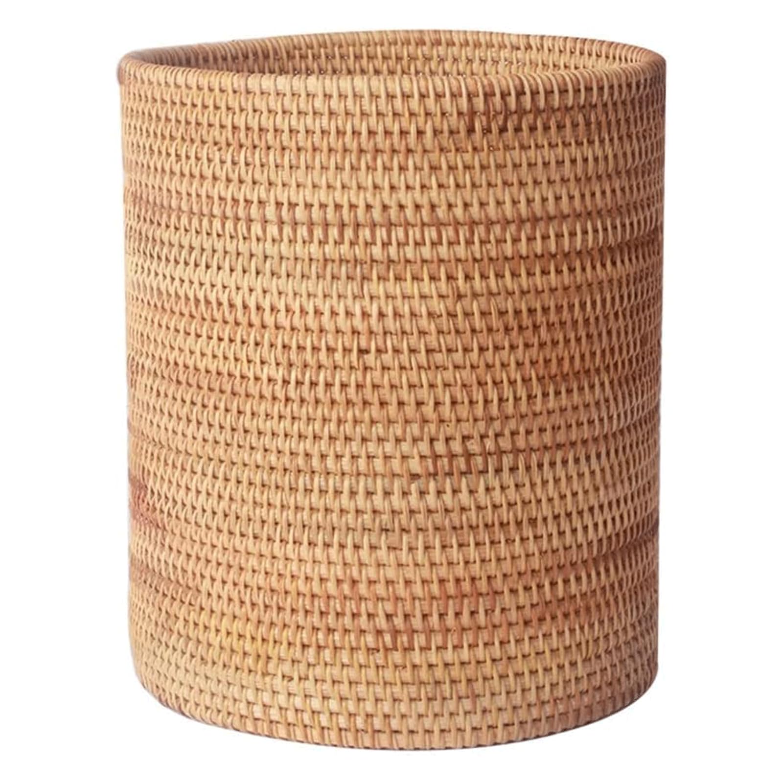 NOLLAM Papelera Cubo de Basura Redondo de ratán Tejido a Mano Cubos de Basura Cesta de Basura sin Tapa Cesta de Almacenamiento de Basura Decorativa para Dormitorio Cocina Interior Basurero Cocina