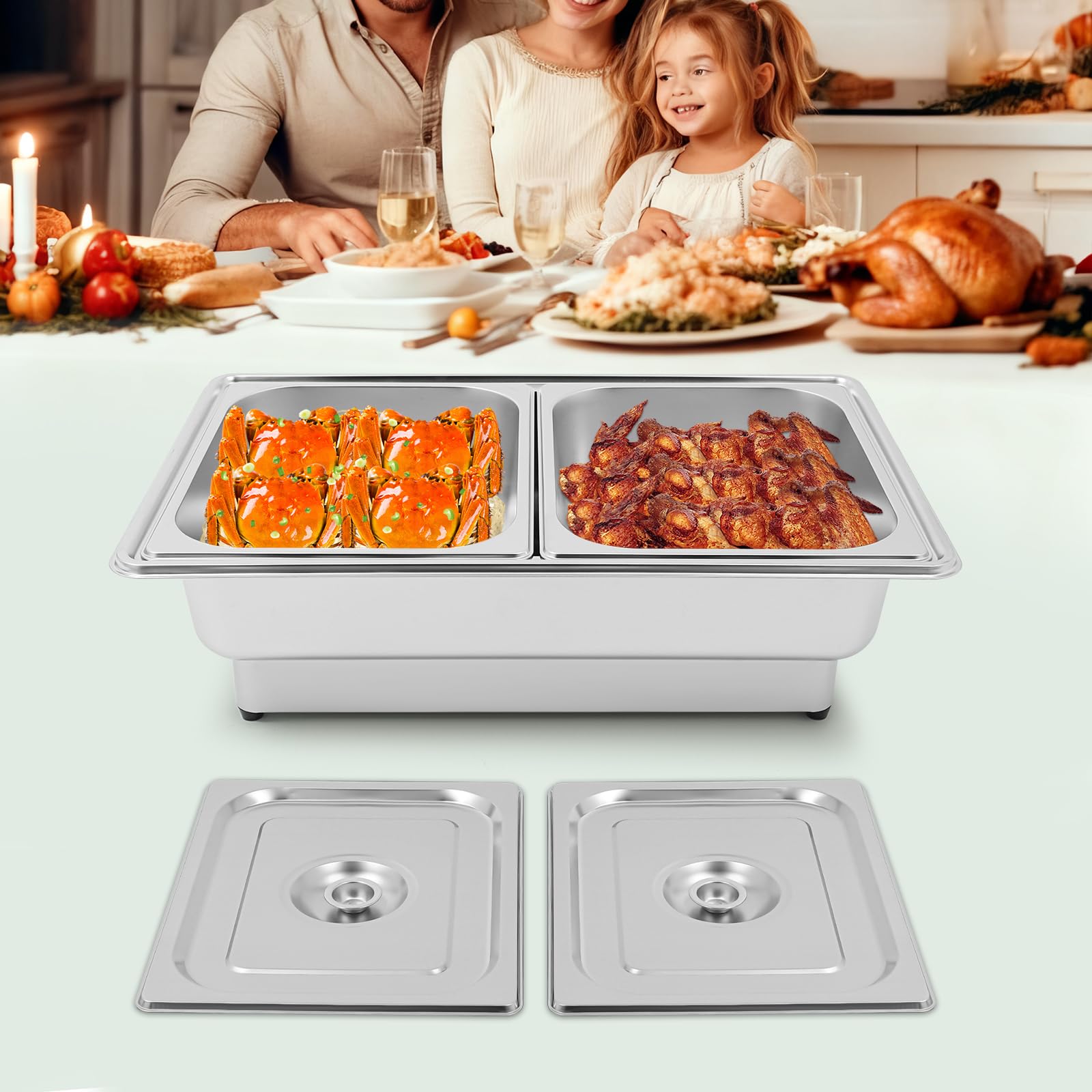 Calentador de Comida Buffet Rectangular con frotamiento eléctrico | Calentadores de acero inoxidable con control de temperatura ajustable(Dua)