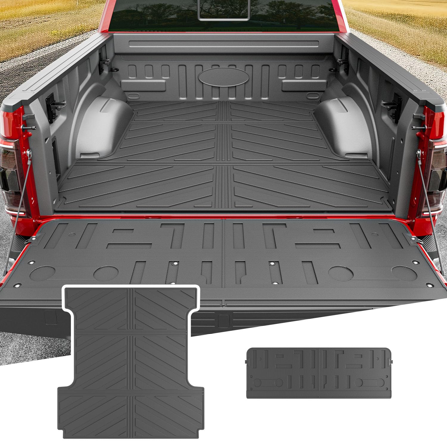 xipoo 5.5ft truck bed liner compatible with 2021 2022 2023 2024 2025 2026 ford f150 bed mat tailgate cover tpe replacement for 2021-2026 ford f150 accessories (5.5ft truck bed mat+tailgate mat)