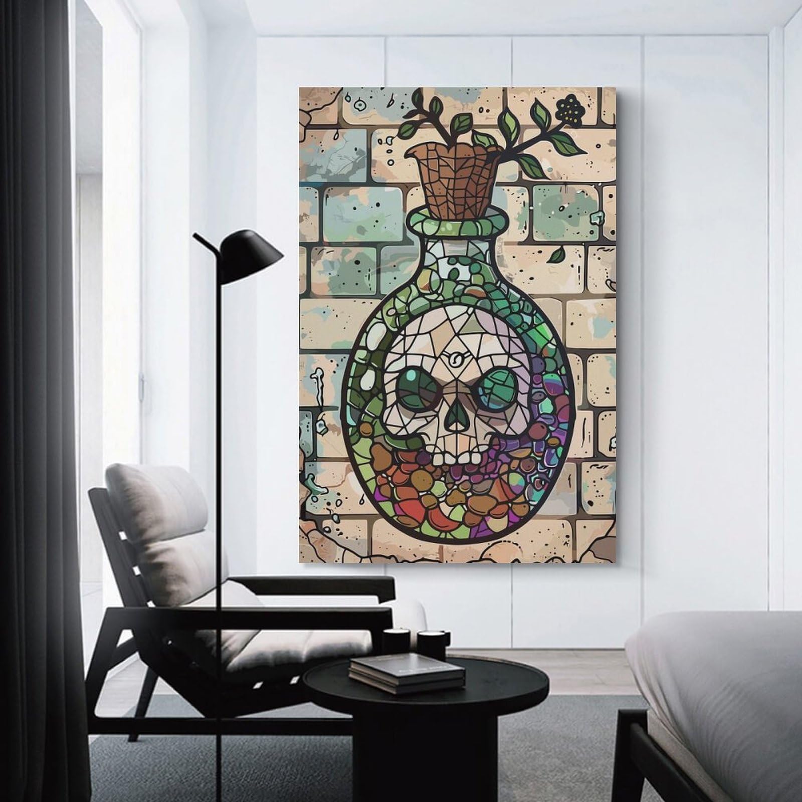 Junmoney Stained Glass Skull Potion Bottle Hanging Wall Art 24x36inch(60x90cm), for New Homes, Bedrooms Or Workspaces, Thoughtful Wall Decor for Art Lovers
