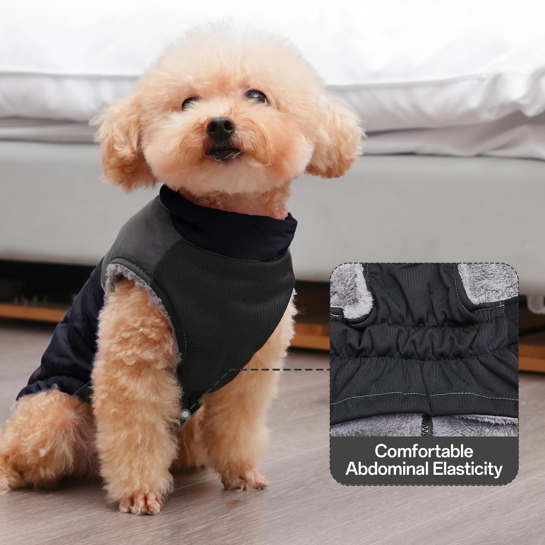 JoyDaog - Cappottino per cani di piccola taglia, impermeabile, in pile caldo, per cuccioli, per l’inverno freddo, con anelli a D, nero, M