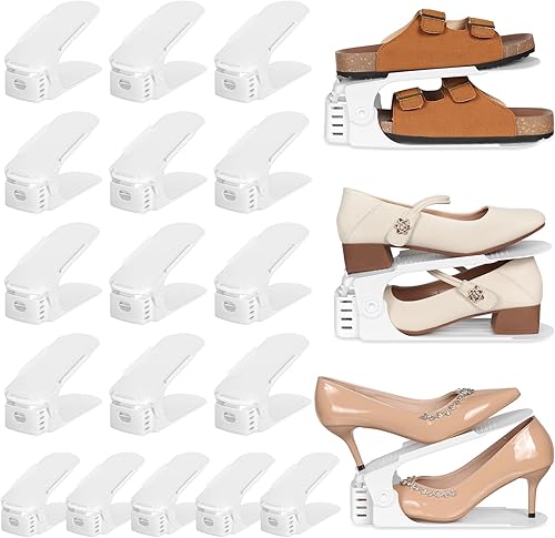 Vista 8 de TOPNEW Paquete de 20 Organizadores de Ranuras para Zapatos Apilador de Zapatos para un Par de Zapatos 4 Niveles Ajustables 50% Ahorrador de Espacio