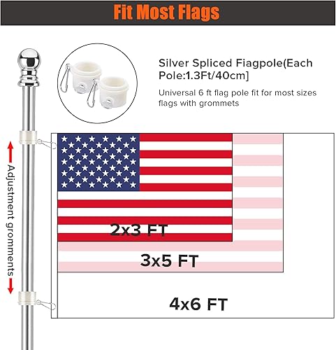 Miniatura 5 de Mástiles de bandera para exteriores de la casa, kit de poste de bandera de metal negro de acero inoxidable de 5 pies, libre de enredos, residencial