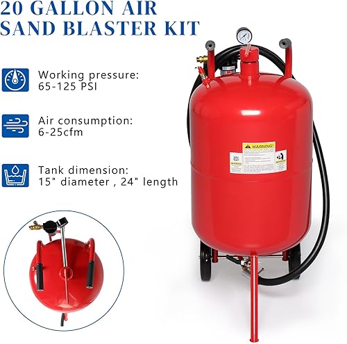 Miniatura 2 de Mango portátil de arena de aire de 20 galones con puntas de cerámica Sandblaster Air Media Abrasivo Blasting Tanque de alta presión