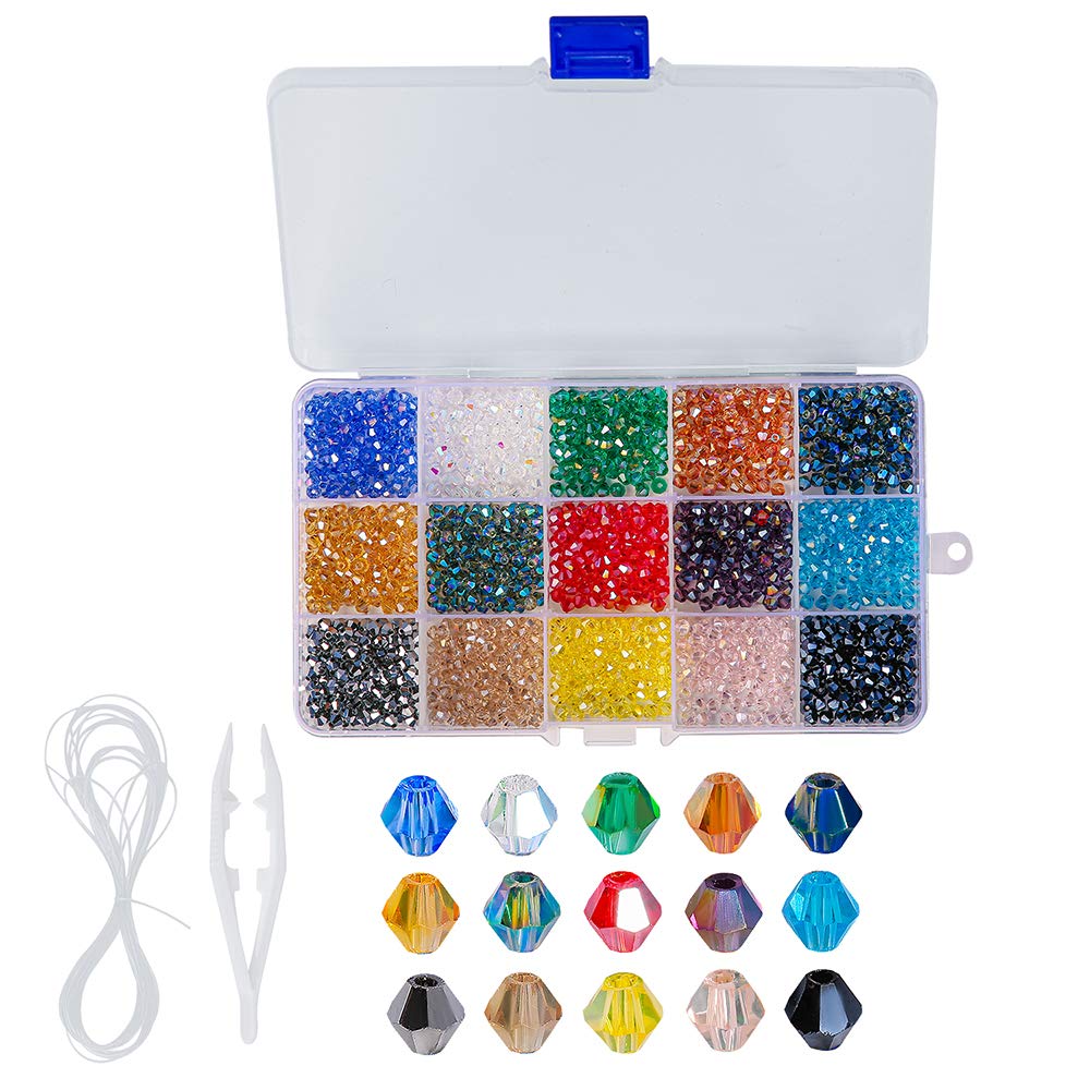 4mm Bicone Glass Beads for Jewelry Making AB Color 1500Pcs Crystal Spacer Beads for Bracelet Necklace Accessories