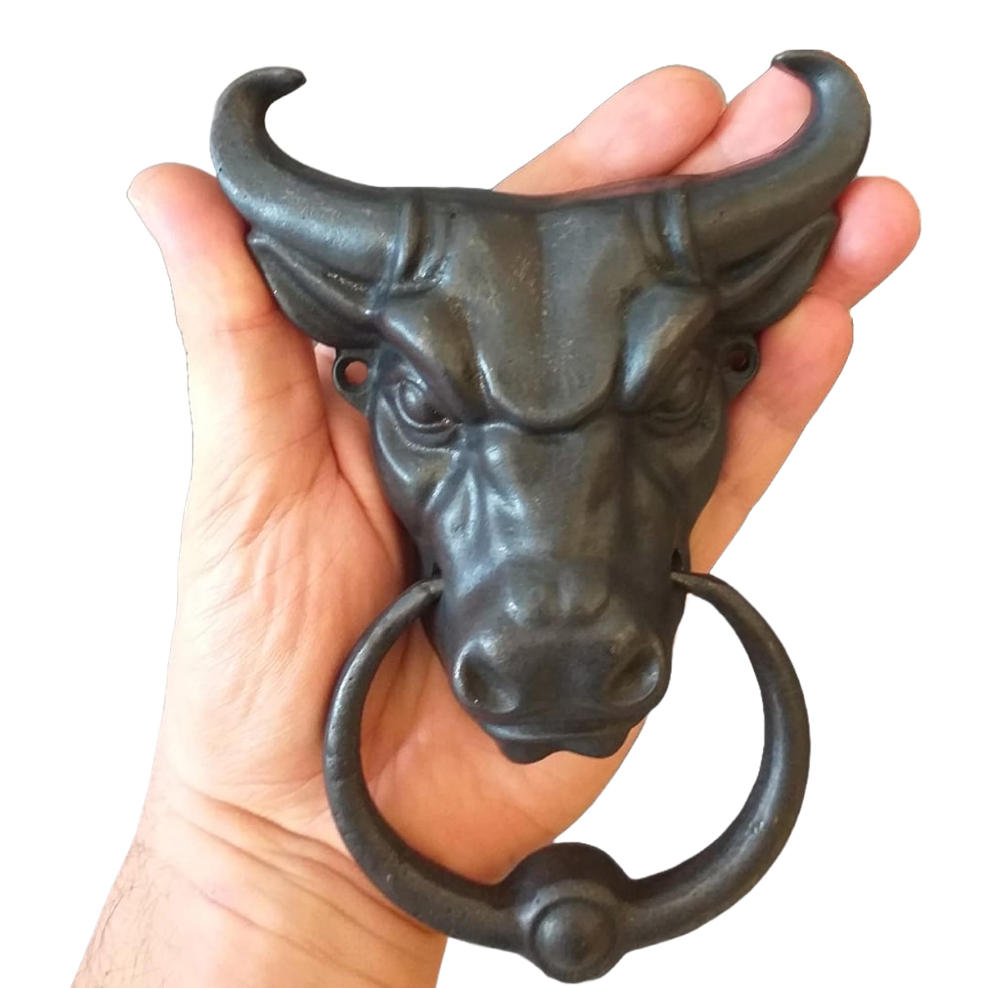 Anatolica Bull Head Door Knocker,Solid Brass,6.5 inches Tall,Front Door Ornament (Black Oxide)