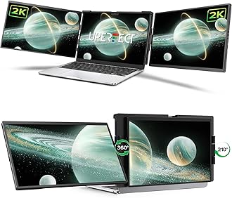 UPERFECT Laptop Screen Extender, 2K 14" 360° Patented Unique Swivel Hinge Triple Monitor, 2240x1400 QHD IPS Portable Dual Monitor for 13.3"-17.3'' Laptops, Plug & Play with Mac, Wins, Android