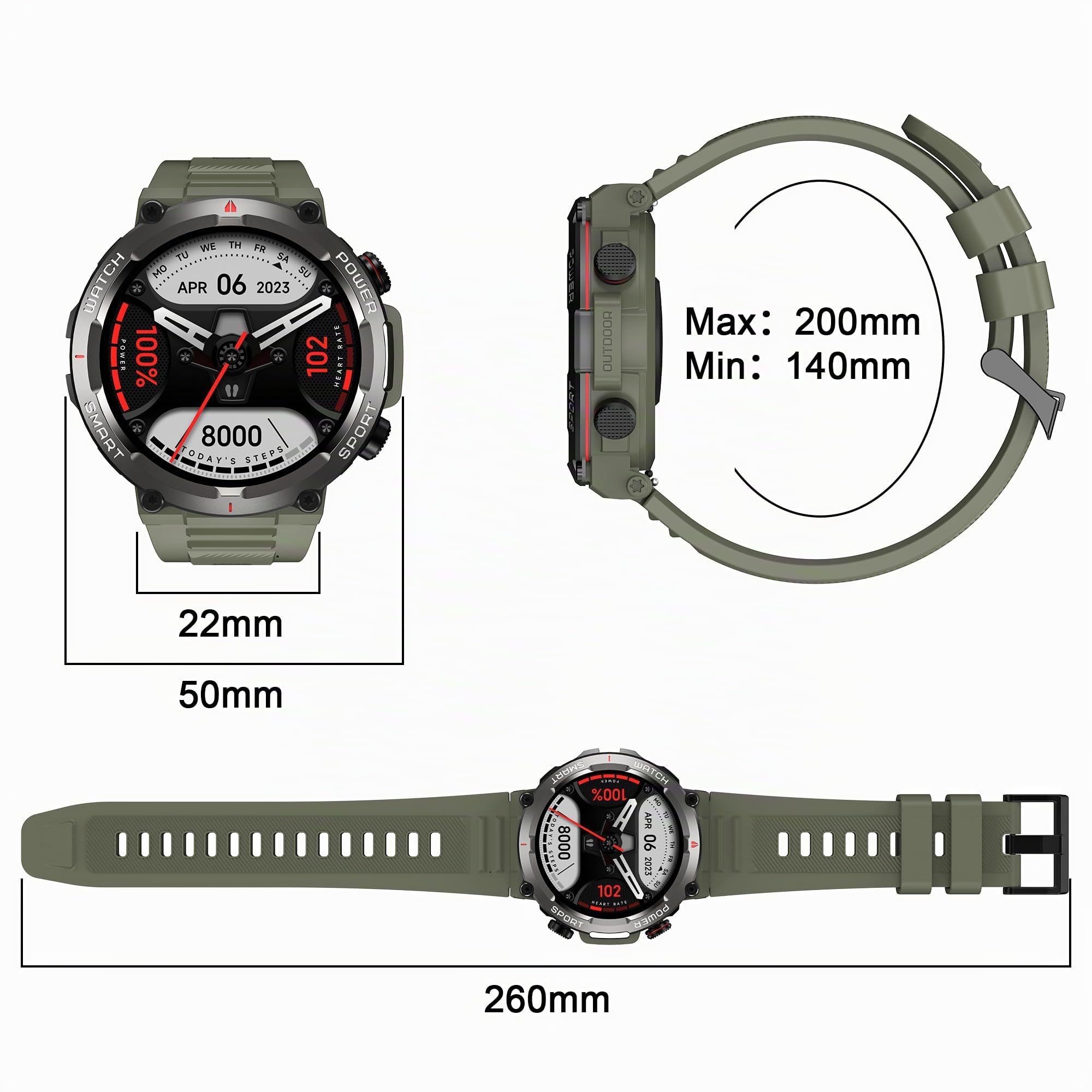 Blackview Montre de Fitness 1,39 Pouces pour Hommes et Femmes avec Saturation en oxygène du Sang et Surveillance du Sommeil, 100 Modes Sportifs, étanchéité IP68 (Disponible pour iOS et Android).