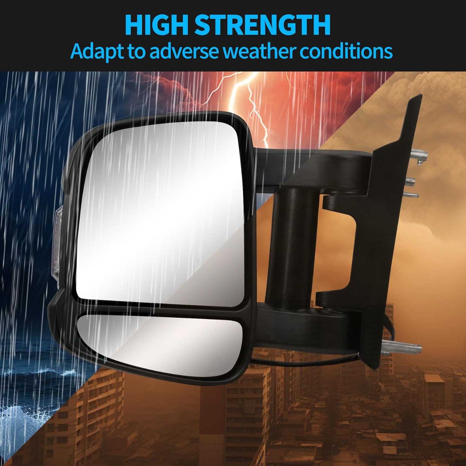 Driver Left Side Extended Long Arm Mirror for Ram Promaster 1500 2500 3500 2014-2023, Heated Power Glass Turn Signal Light Temperature Sensor Manual Folding, View Mirror Assembly(8+2 pins)