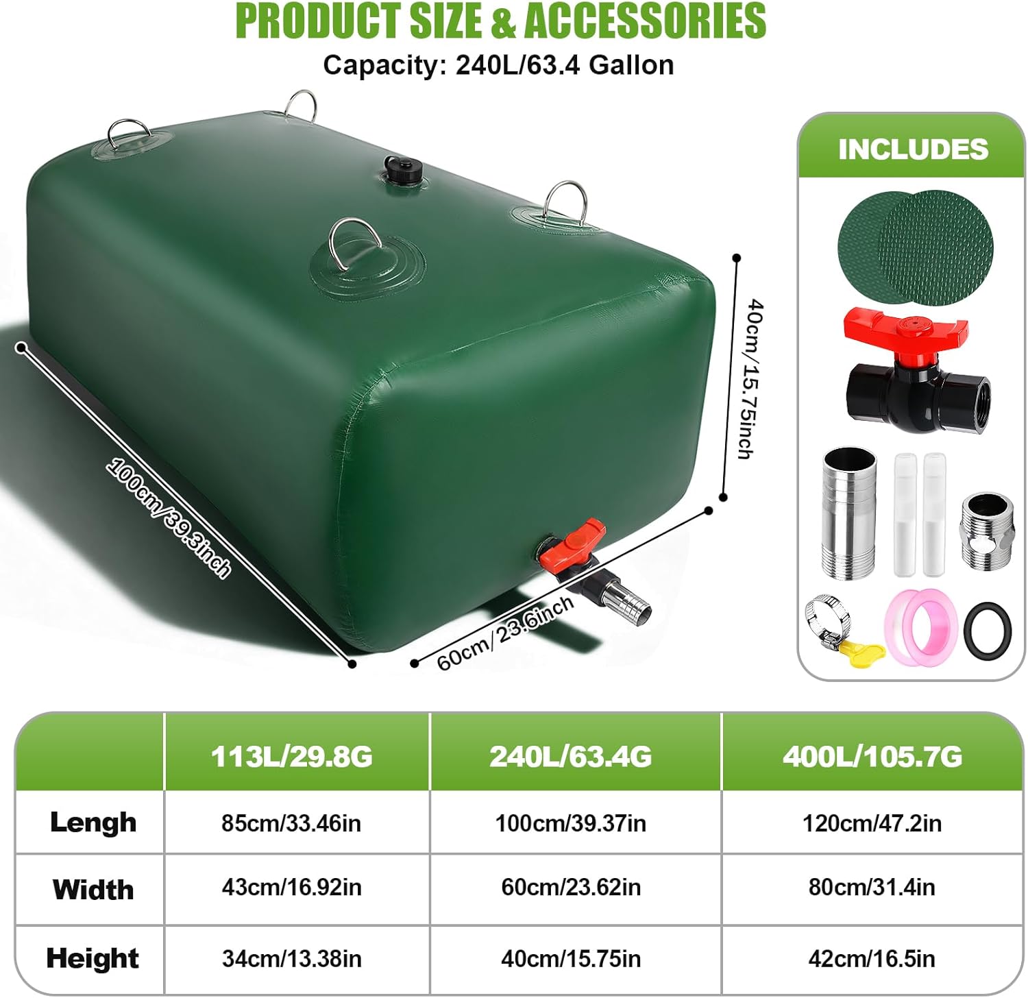 240L / 400 L Water Storage Bladder, Foldable Portable Water Bladder Tank, Large Capacity Water Bag Container for Camping, Truck, RV, Emergency, Outdoor