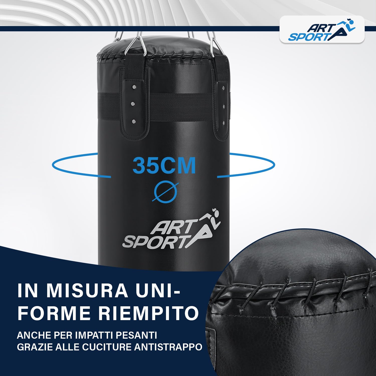 ArtSport Sacco da Boxe - Kit con Catena in Acciaio & Girella - Sacco da Pugilato Sospeso per Boxe & Kickboxing