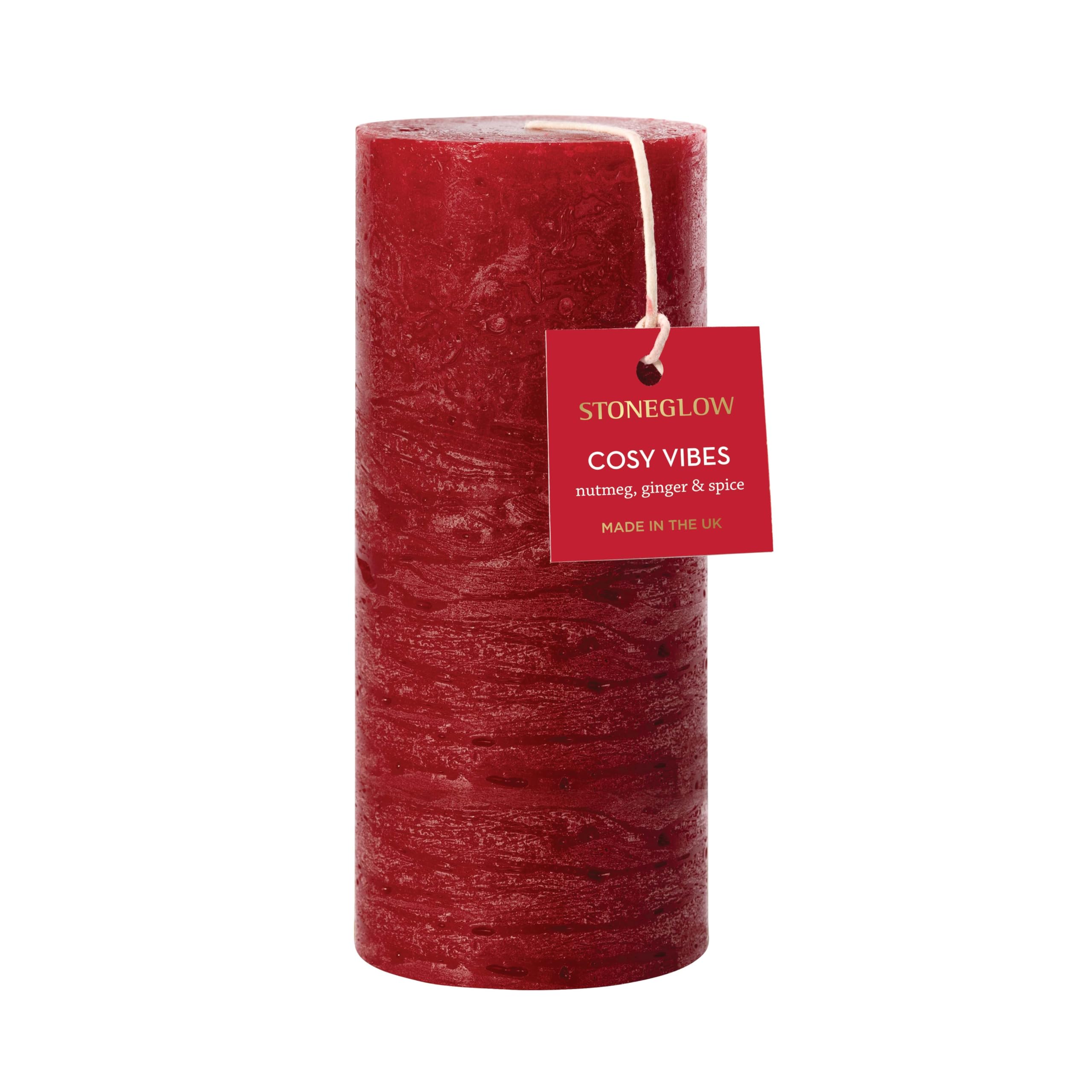 Stoneglow Red Seasonal Collection - Cosy Vibes - Nutmeg, Ginger & Spice Scented Tall Pillar