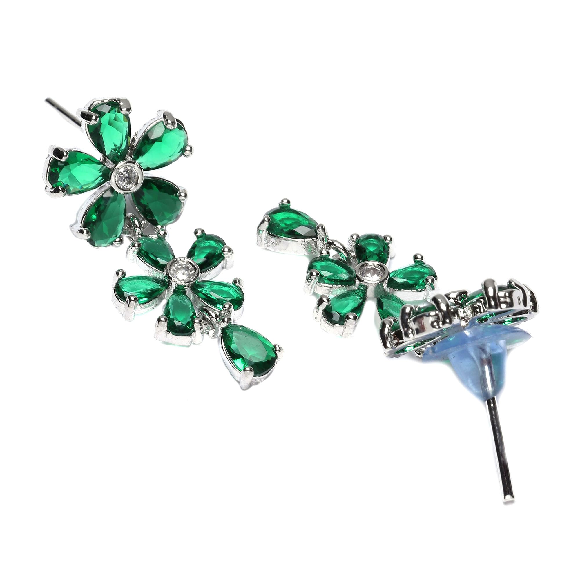 American Diamond Flower Jewellery Set (Green)