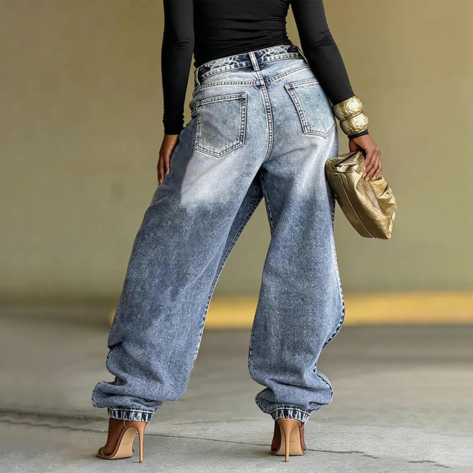 Jeans Baggy Donna Curvy Jeans Elasticizzati Casual Curvy Pantaloni Denim Vita Alta Leggeri Gamba Larga Con Tasche Pantaloni Baggy Larghi Palazzo Comodi Pantalone Tempo Libero Wide Leg Oversize