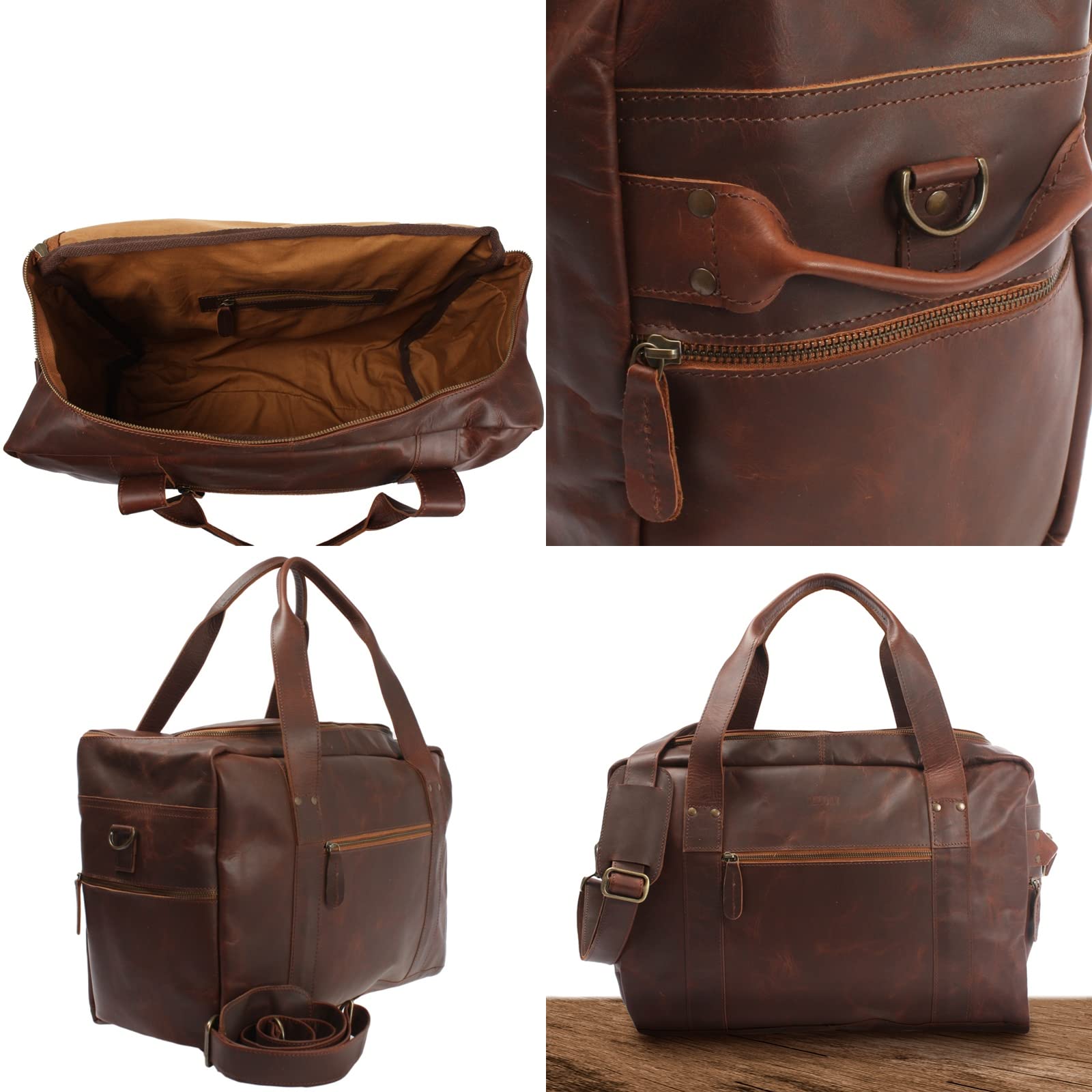 LECONI Reisetasche Büffelleder Handgepäck Leder Sporttasche Unisex groß Weekender 55x30x21cm braun