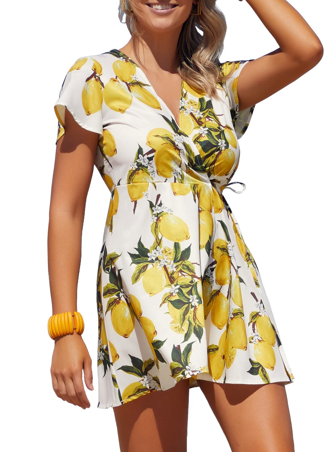 SouqFone Womens Two Pieces Beach Outfits V Neck Crop Top Side Split Wide Leg Pants Set Jumpsuits