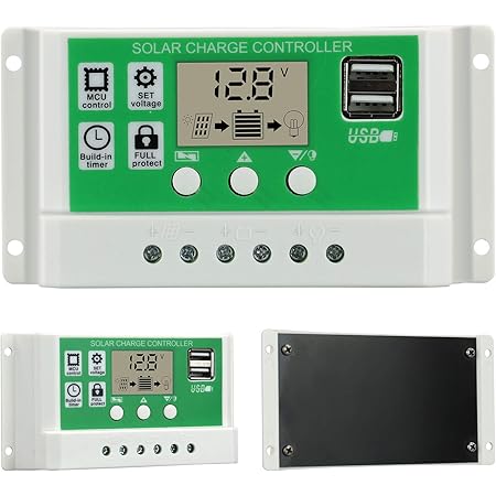 10A Solar Charge Controller 12V/24V Auto, Solar Panel Charge Controller 10Amp Solar Regulator Lithium Battery/Lead-Acid with Dual USB LCD, Adjustable Parameter Backlight LCD Display and Timer Setting