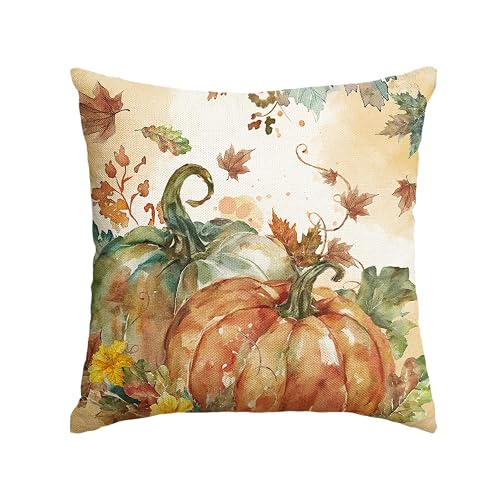 AVOIN colorlife Fall Pumpkin Maple Leaves Orange Pillow Cover 18x18