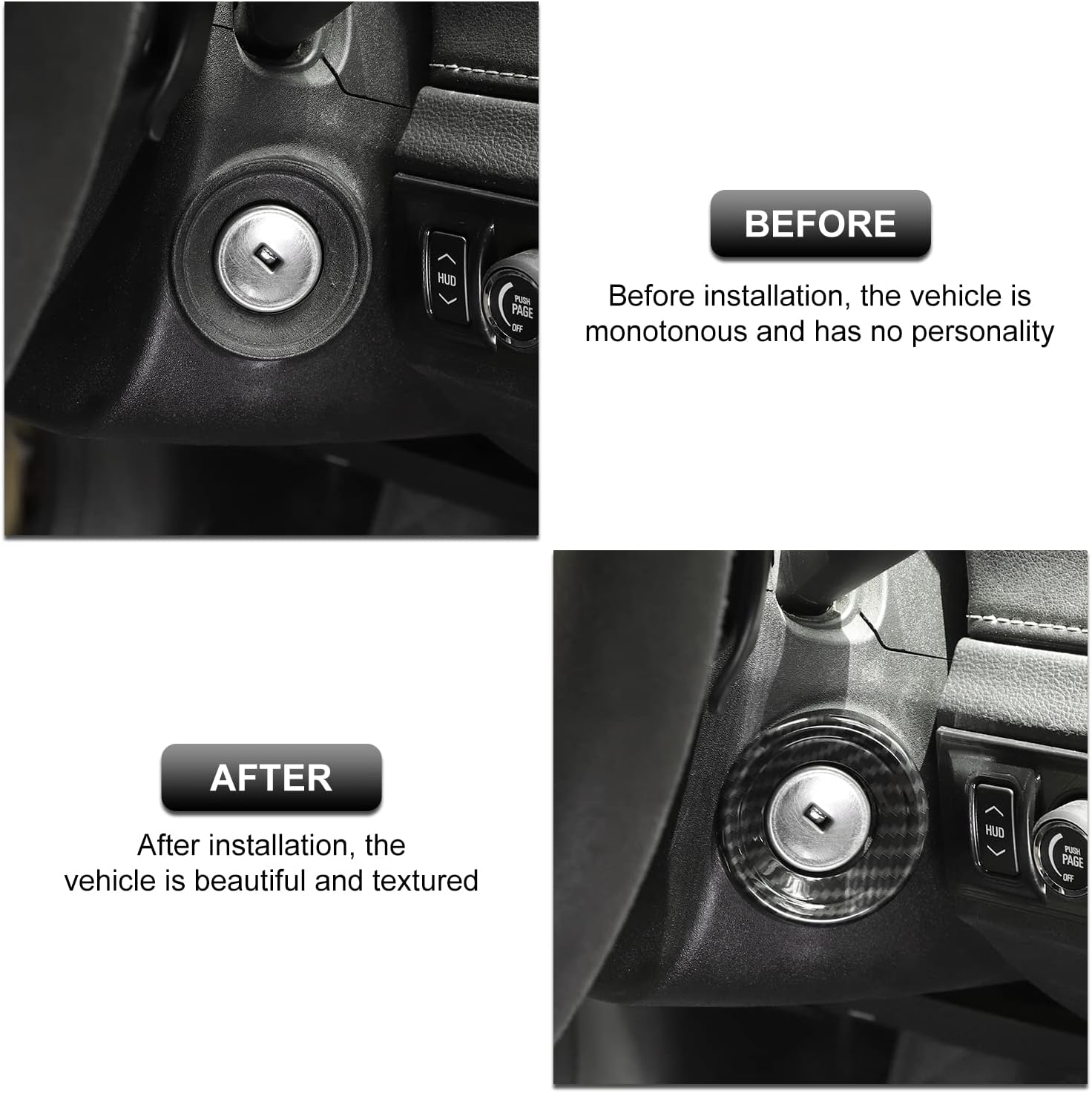 Car Start Switch Trim Interior Ignition Keyhole Button Ring Cover Accessories for Chevrolet Camaro 2010-2015 (Carbon Fiber Grain)