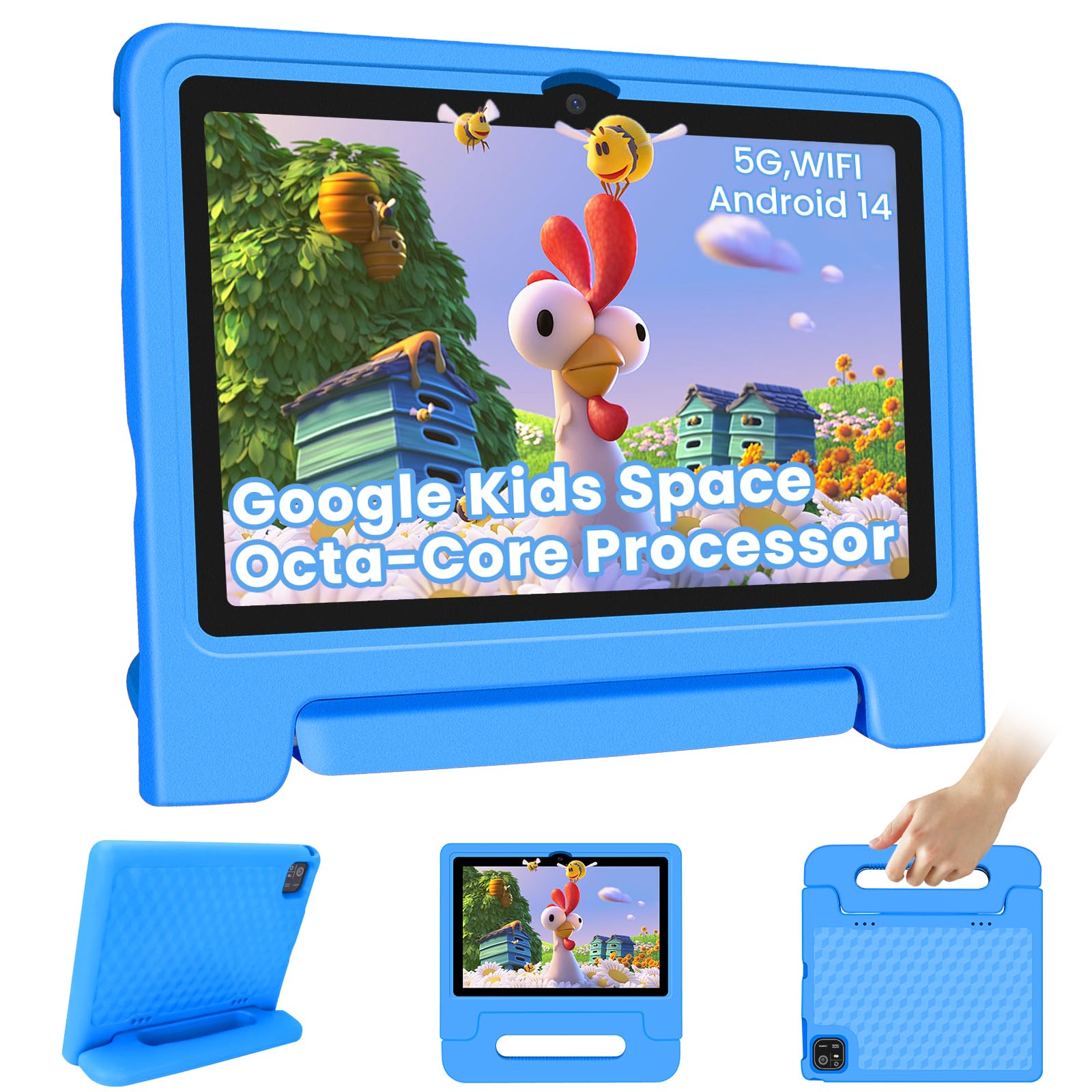 Iconiotk Kids Tablet 10.1 inch Android 14 Octa-Core 64GB 6000mAh Kids Space Parental Control 1280 * 800 HD Touchscreen Shockproof Case Dual Camera