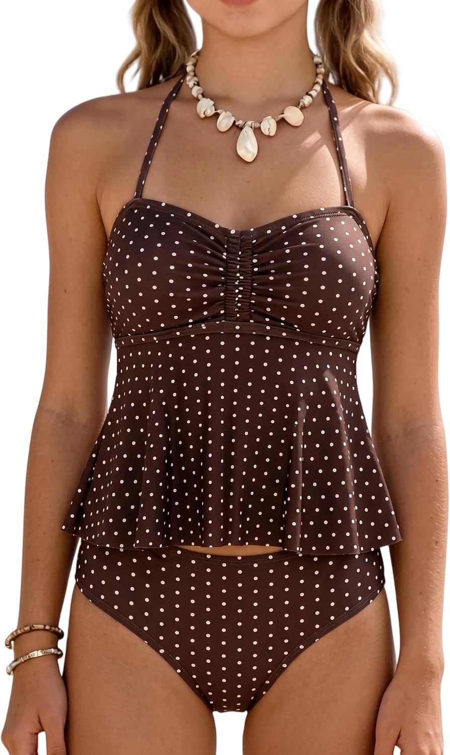 Girls Tankini Swimsuit Halter Ruched Peplum Top