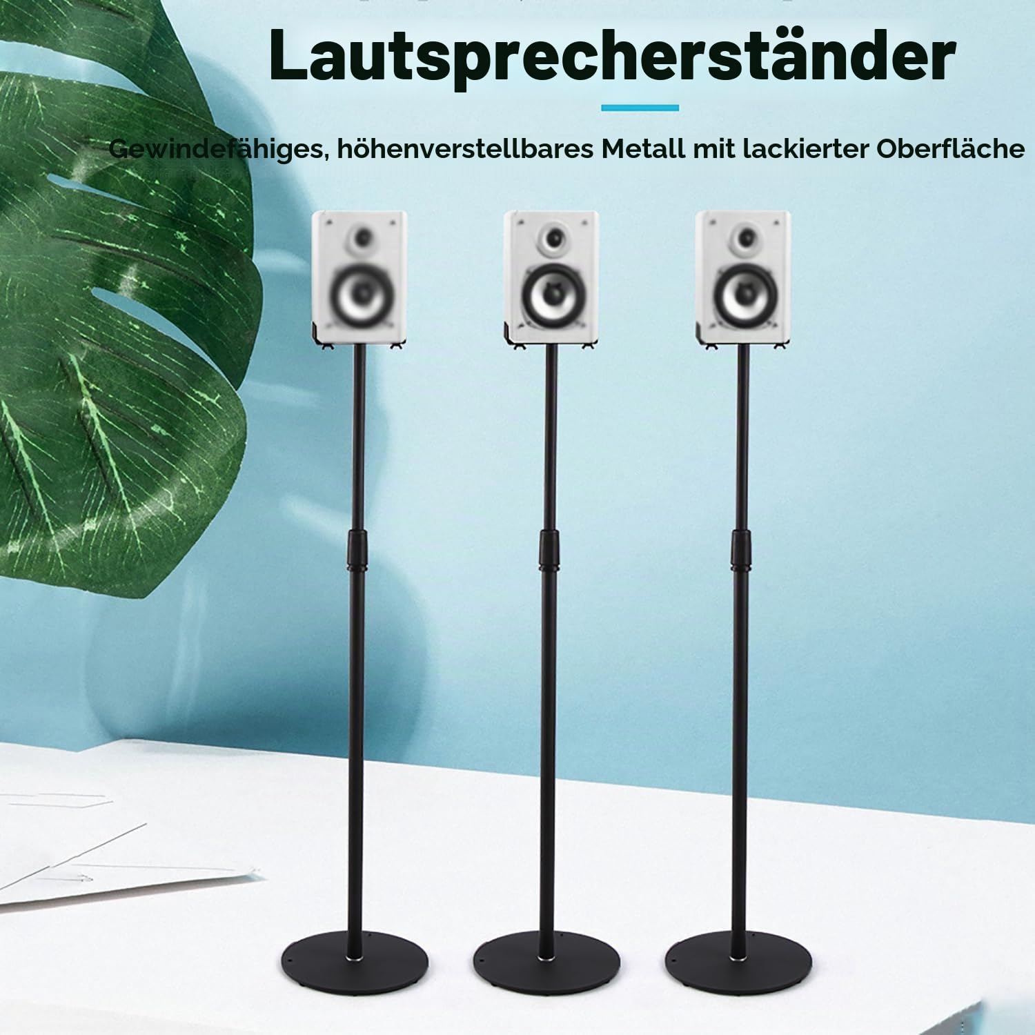 Lautsprecherständer，Boxenständer，Höhenverstellbereich:75-140cm，2er-Pack，Satelliten bis zu 8KG，Speaker Stand mit Ausziehbare Auflagenplatte und Interner Kabelkanal für Regallautsprecher