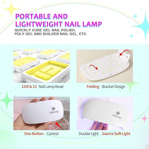 Miniatura 6 de Saviland Kit de uñas de poligel, kit de uñas de gel transparente de 2.16 onzas con luz UV, gel de extensión de uñas con purpurina de uñas para