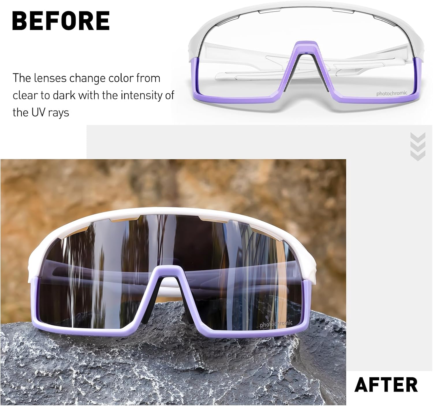 SCVCN Photochromic Cycling Glasses Sport Sunglasses Clear MTB BMX Men Women Running Driving S145 - Image 3