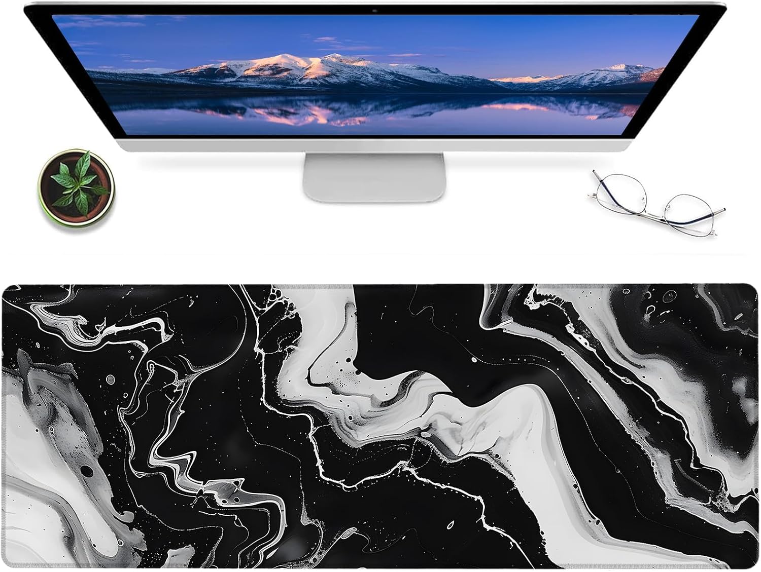 Marble Gaming Mouse Pad,12x31.5in Non-Slip Rubber Abstract Modern Desk Mat,Large Extended Mousepad for Office Home Laptop,Mice Pads Gifts,Game Lover Deskmat Decor (Navy Blue)