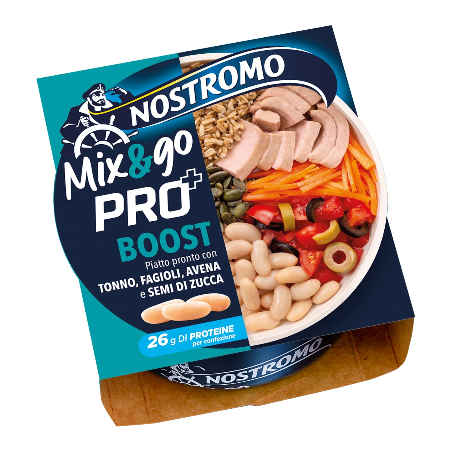 Nostromo Mix&Go Boost PRO+ - Piatto Pronto con Tonno, Fagioli, Avena, Verdure, Semi di Zucca - Ricco di Fibre e Proteine - 1 Confezione da 190g