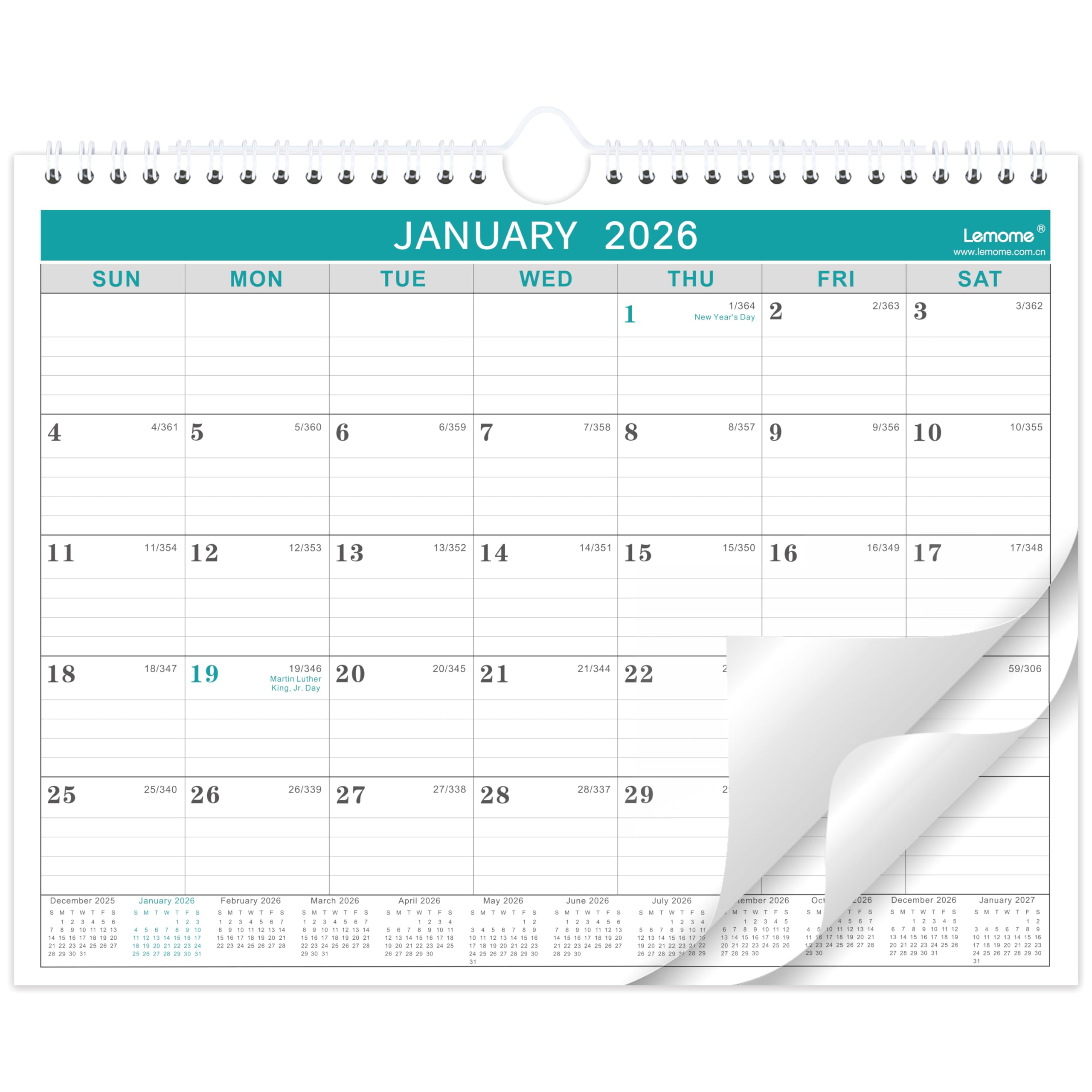 2025-2026 Wall Calendar - Calendar 2025-2026, 8.5" x 11", July 2025 to December 2026, with Twin-Wire Bound, with Writing Blocks