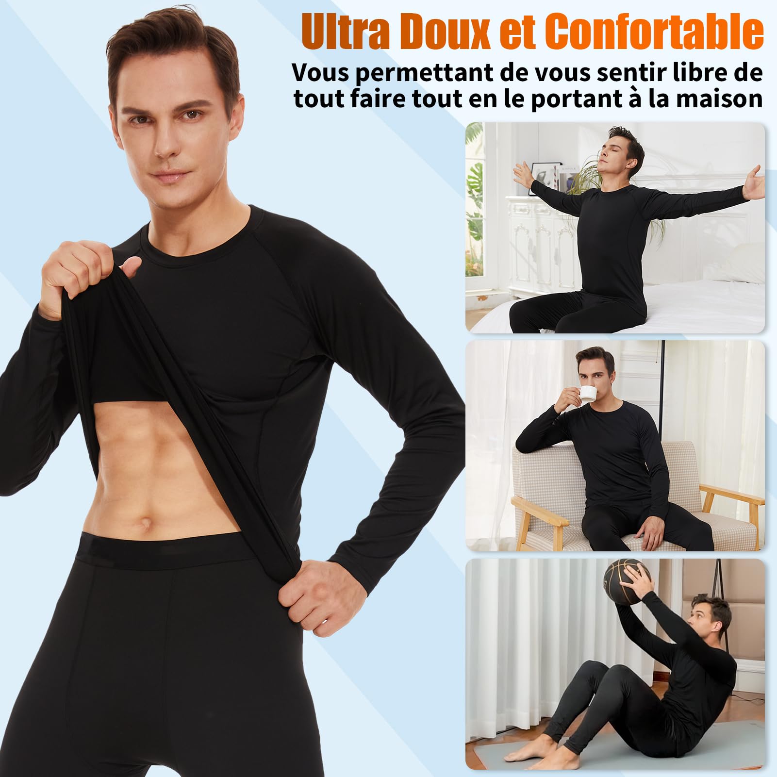 Kiiwah Haut Thermique Homme Maillot de Corps à Manches Tee Shirt Manche Longue sous-Respirante sous Vetement Thermique Chauds