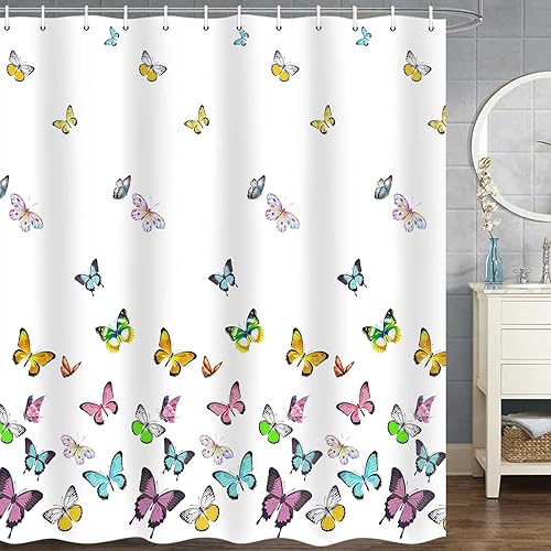 Miniatura 9 de JAWO Cortina de ducha de hongos, cortinas de ducha bohemias con diseño floral, diseño de rana divertida, juego de accesorios de baño con ganchos, 69