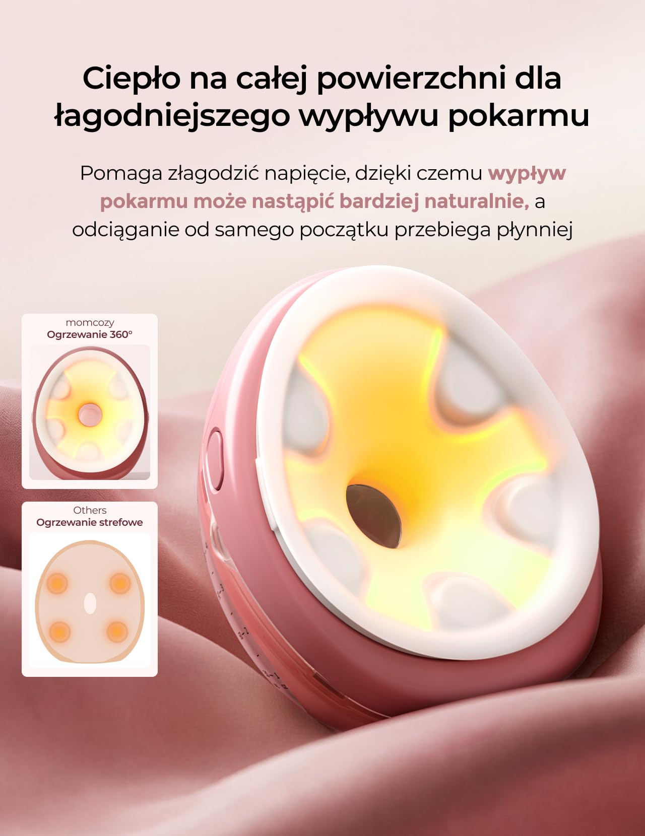 Momcozy Wellness 1 Laktator muszlowy z podgrzewaniem i masażem, aplikacja
