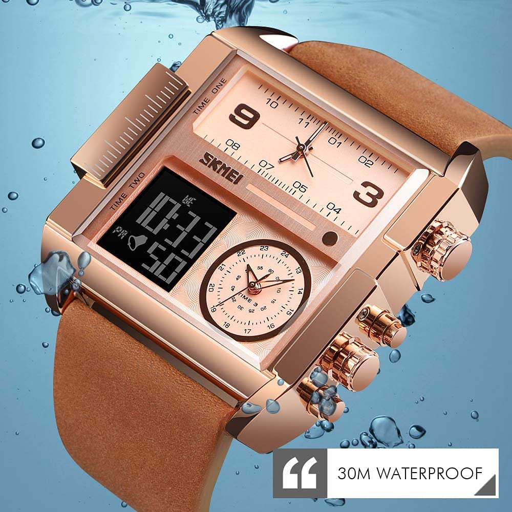 SKMEI Reloj Deportivo Digital para Hombre, retroiluminación Cuadrada, Pantalla Grande, Zona horaria múltiple, Reloj analógico Digital Resistente al Agua para Hombre (Tamaño Grande 51 mm)