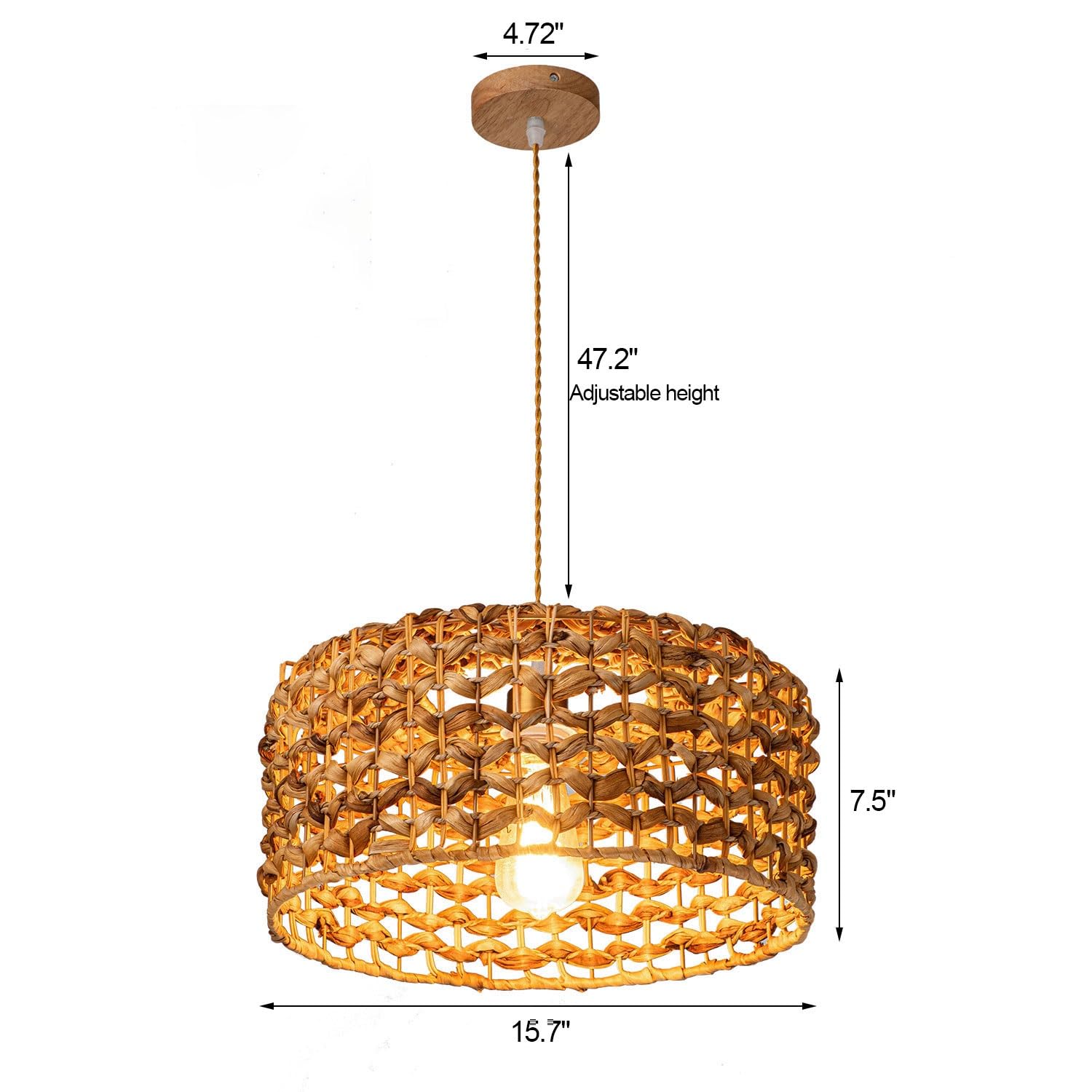 Lámparas de araña de ratán, lámpara Colgante de bambú Tejida a Mano, lámparas de araña de Mimbre Estilo Bohemio, con Bombilla y Control Remoto, lámparas Colgantes para Comedor, Sal