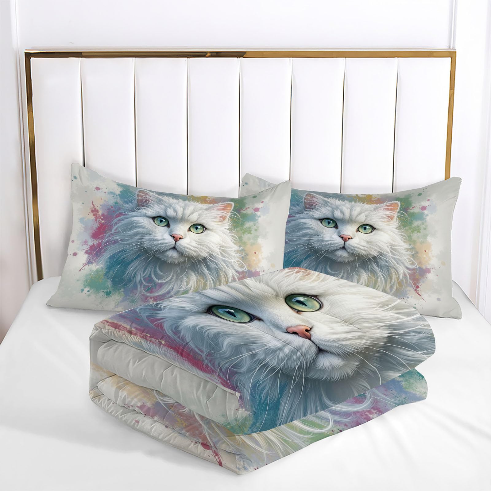 Edredón Relleno Nórdico Cama 90,Edredón de Fibra 200gr/m², 140x200cm 4 Estaciones Estampado Gato Blanco Y Esponjoso 3D Edredón Acuarela Animales De Mariposa Suave y Ligero con 1 Fundas