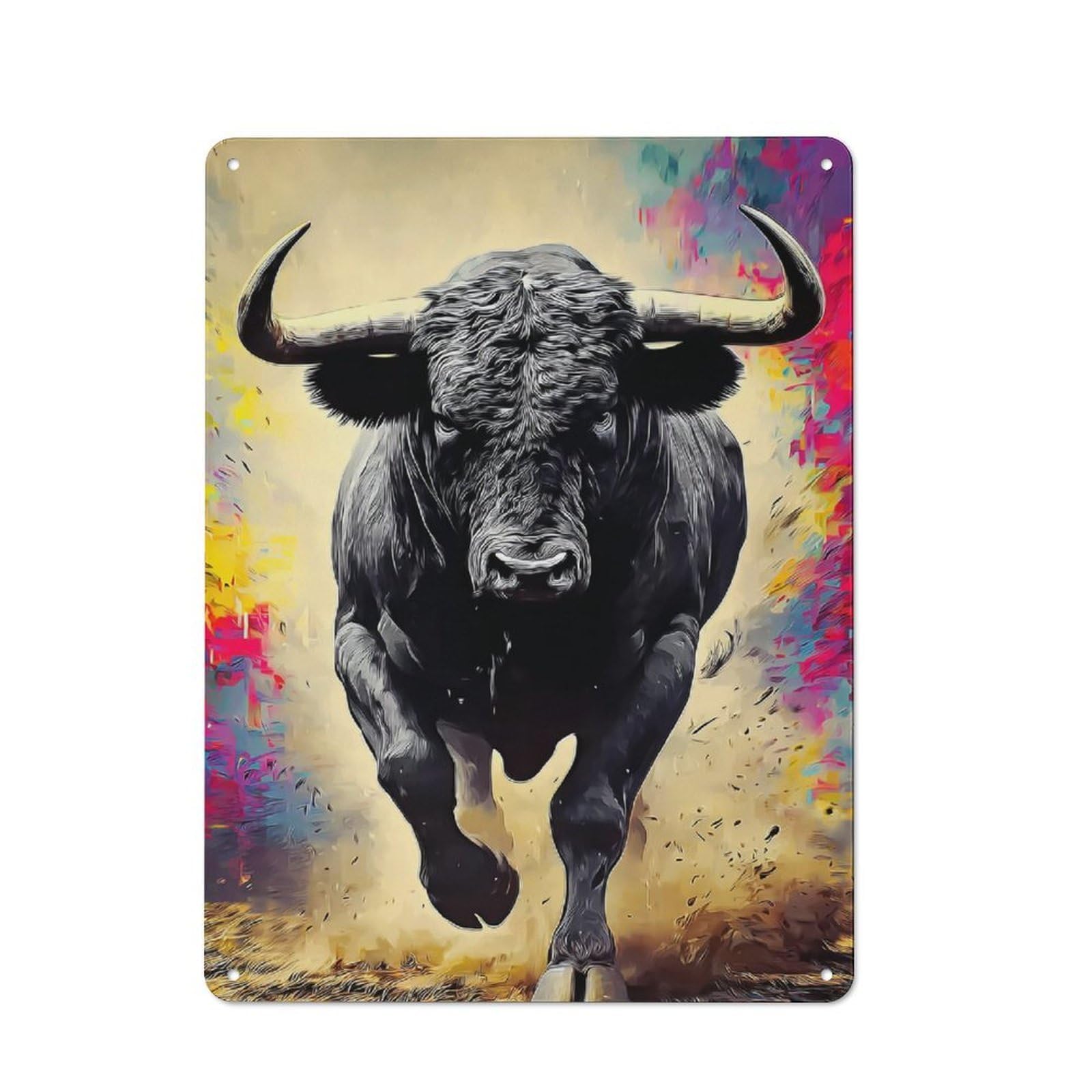 Junmoney Powerful Bull Painting Rustic Metal Sign 40X30cm For Guest Room Or Hallway, Suited To Hallway Wall Decor Fans