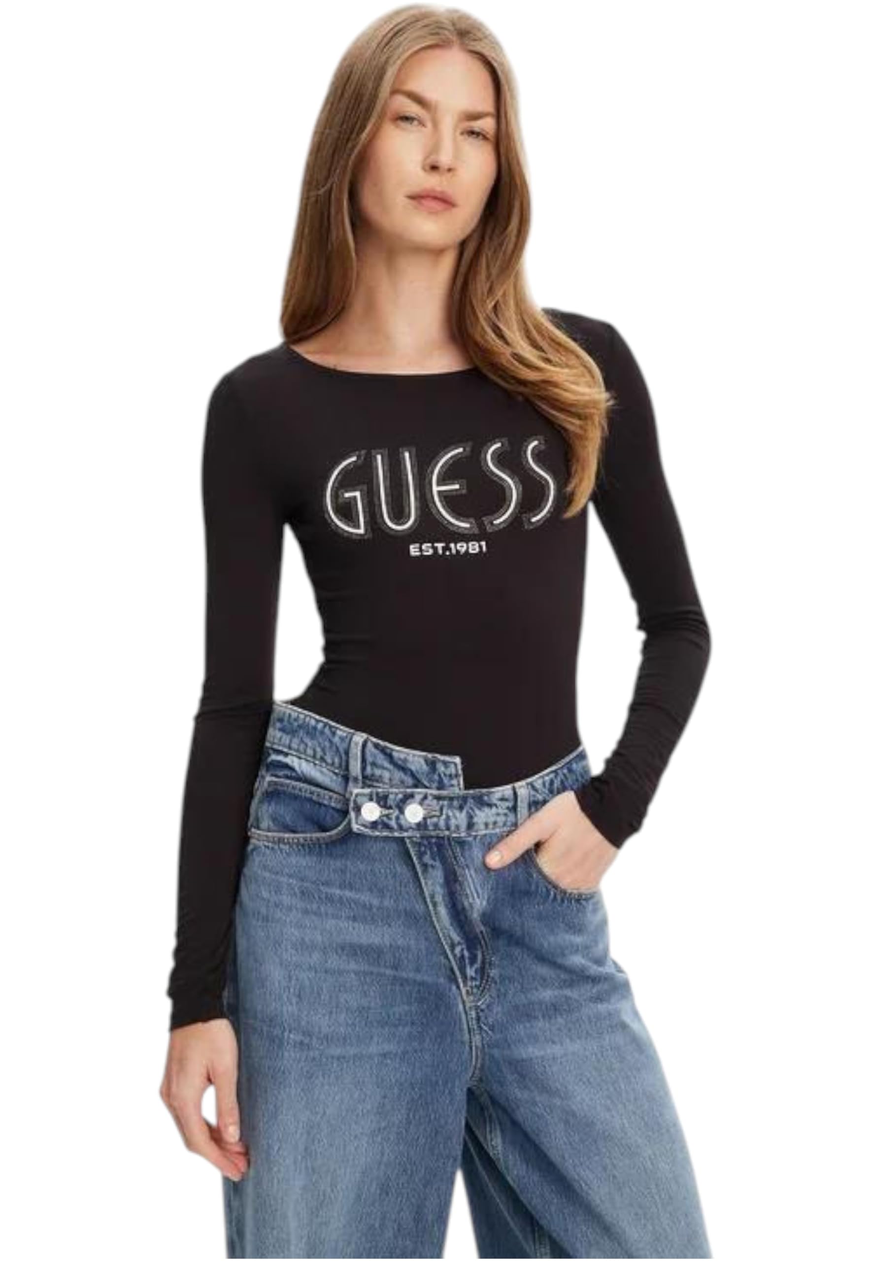 GUESS Donna Body Manica lunga W5YP05K68D2 Viscosa Nero XS