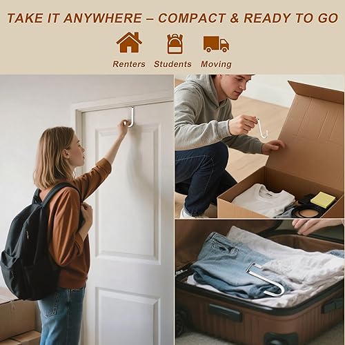 Miniatura 6 de Ganchos para Puerta Paquete de 2 – Ganchos Colgadores de Puerta Resistentes para Colgar Toallas, Bolsas, Batas, Ropa – Gancho para Puerta Sin