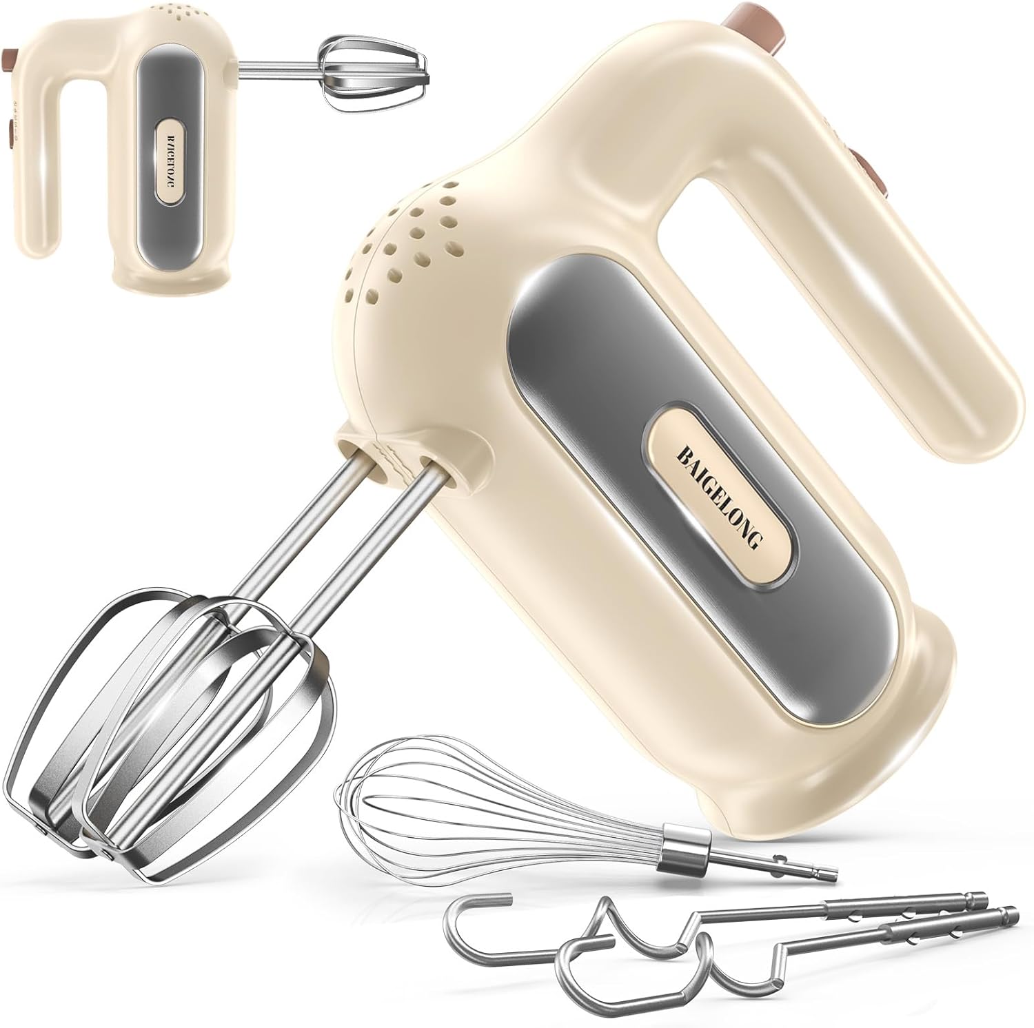 Hand Mixer Electric, 5-Speed Small Handheld Mixer, 1* Whisk, 2* (Dough Hooks & Beaters), Food Blender, Kitchen Blender for Baking, Cream, Cookies, 304 Dishwasher Safe Hand Mixer Electric, 5-Speed Small Handheld Mixer, 1* Whisk, 2* (Dough Hooks & Beaters), Food Blender, Kitchen Blender for Baking, Cream, Cookies, 304 Dishwasher Safe