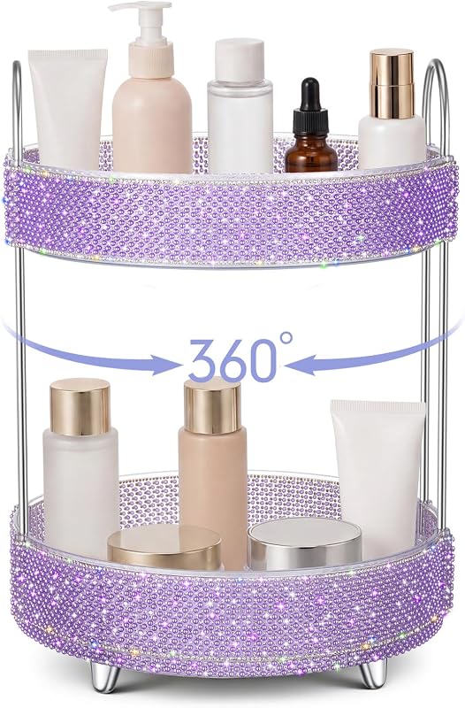 Organizador giratório para maquiagem Honeydak com 2 níveis, Pearl, roxo