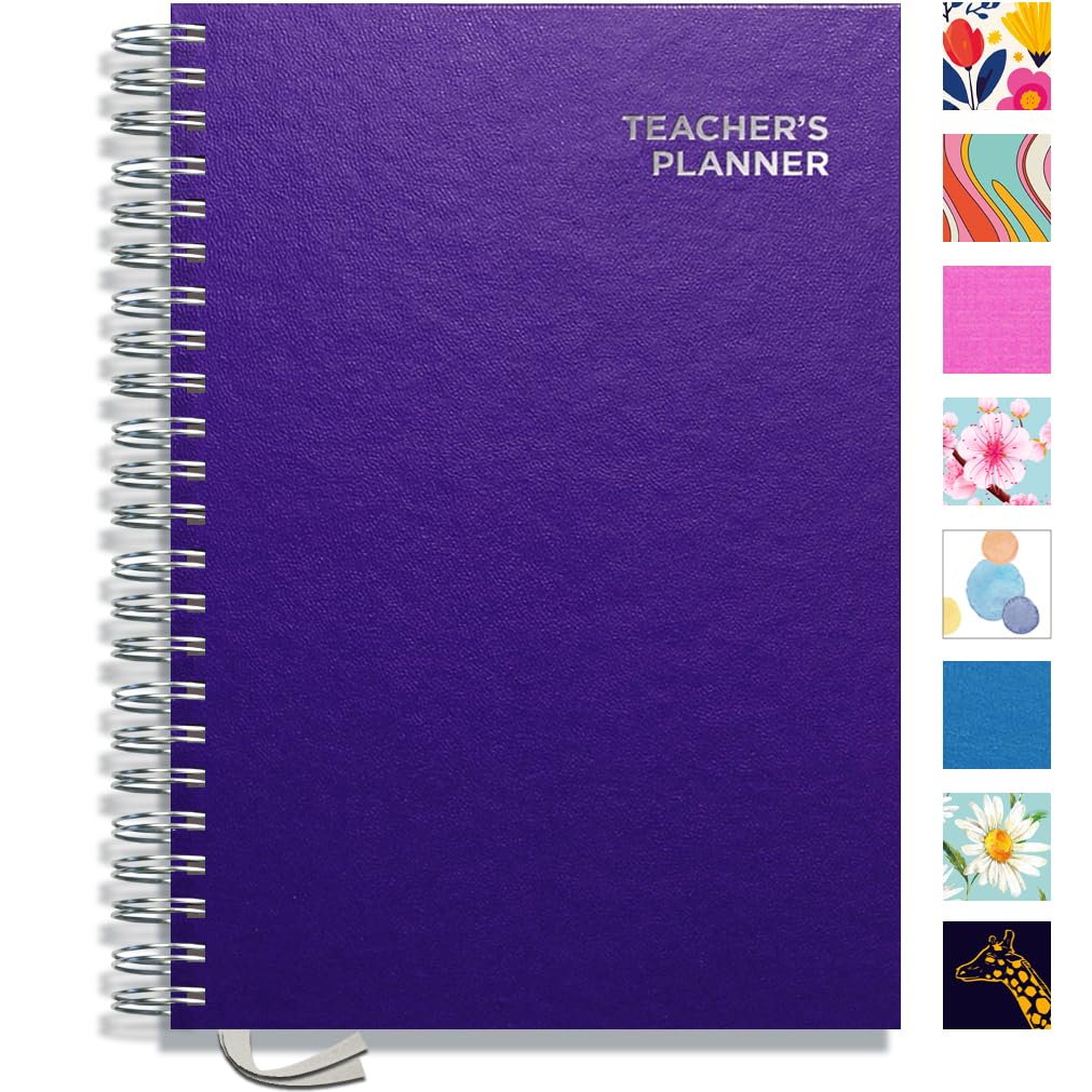A4 Primary Teacher Planner 2026-2027 by Pirongs | 4 Period Planner | Page a Day | Undated, Hardback, Wiro-Bound Teachers Planner - 4 Lesson Day - Purple — image 1