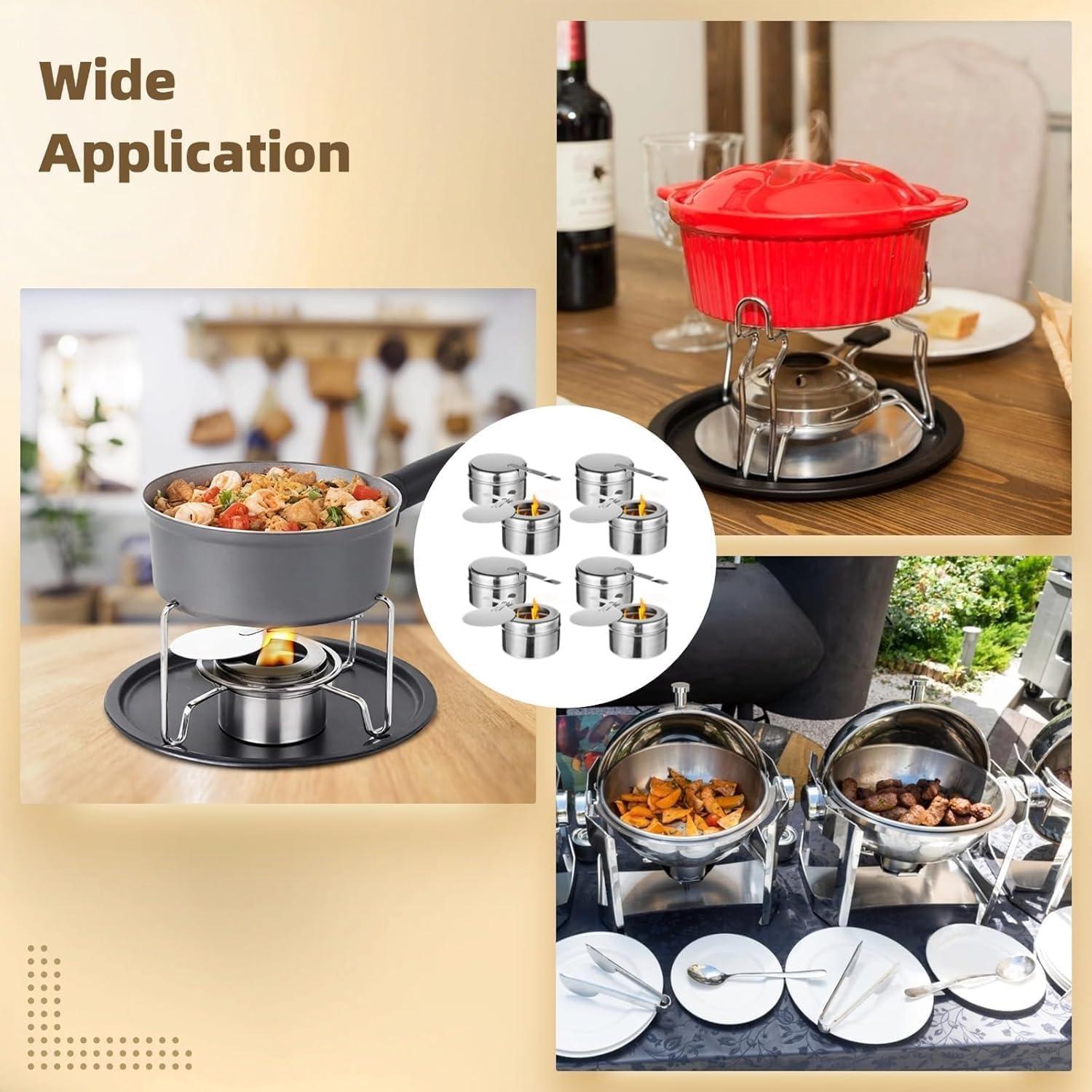 8 Pezzi Contenitore per Pasta Combustibile per Fonduta, Scaldavivande per Chafing Dish in Acciaio Inox, con Regolatore di Fiamma Fuel Holder, Cucina ad Alcool per Hotpot, Drypot