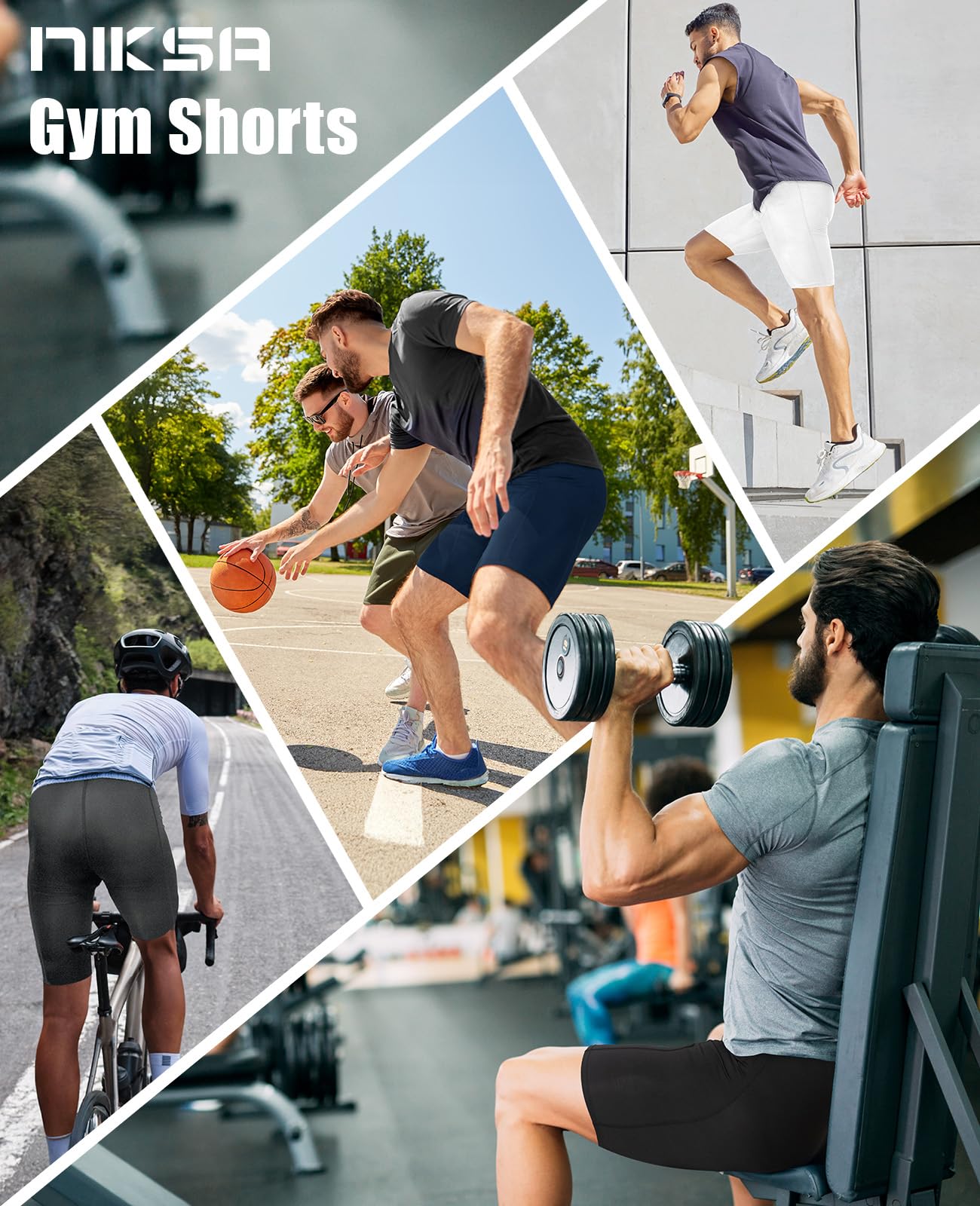 Niksa Lot de 3 shorts de compression pour homme, en élasthanne, pour entraînement, course à pied, sport