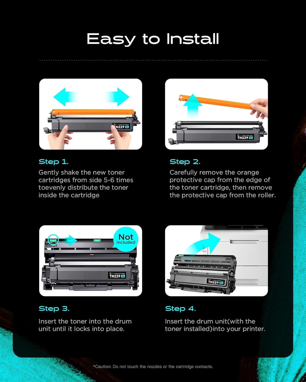 Compatible TN229XL Toner Cartridge 4 Pack High Yield Replacement for Brother TN229XL TN229 Compatible with MFC-L3780CDW HL-L3280CDW MFC-L3720CDW HL-L3300CDW Printers (Bk/C/M/Y)