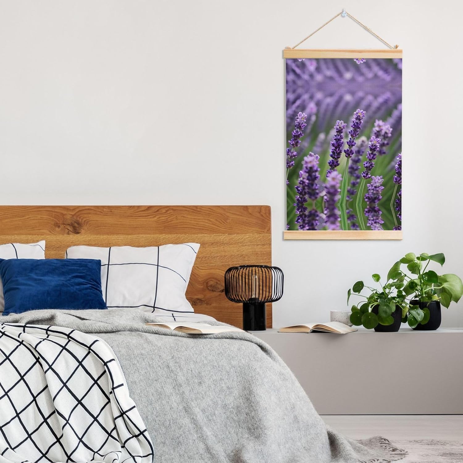 Purple Lavender Floral Flowers Print Poster Hanger,Hanging Poster, Poster Frame,Wood Poster Hanger, For Wall Hanging