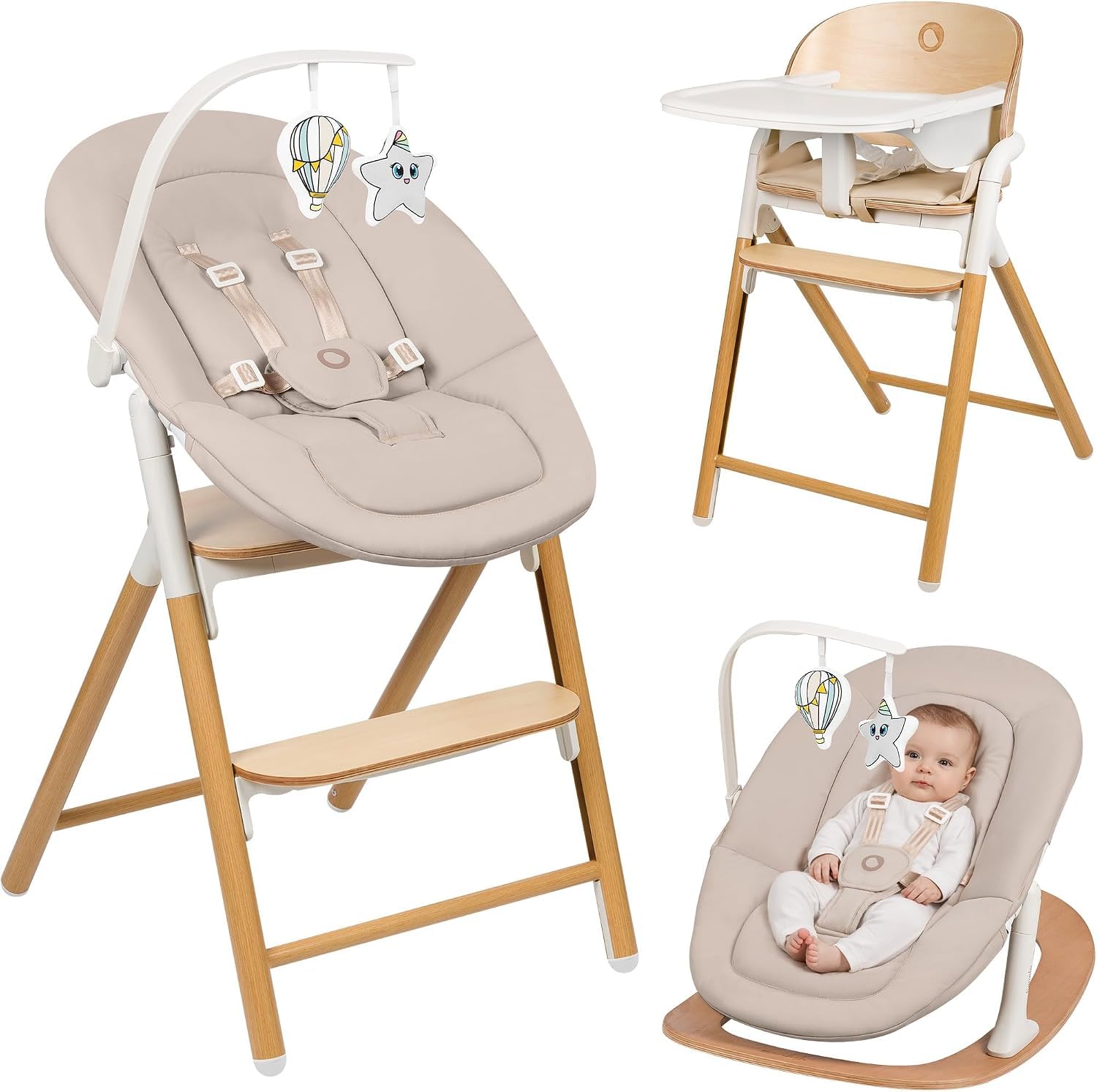 LIONELO Celia Set Seggiolone Pappa Evolutivo 4 in 1 e Sdraietta Neonato