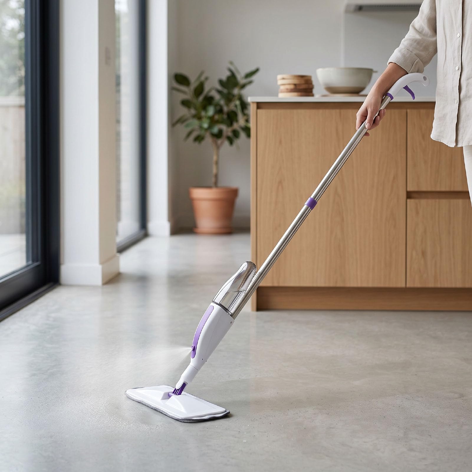 Luocute Mop Piatto a Spruzzo Pannello Grande con Serbatoio Dell'acqua Rimovibile, Design a Spruzzo a Pressione, Cuscinetti per Mop con Chiusura a Strappo, Asta Telescopica in (Cuscinetti da 3 pezzi