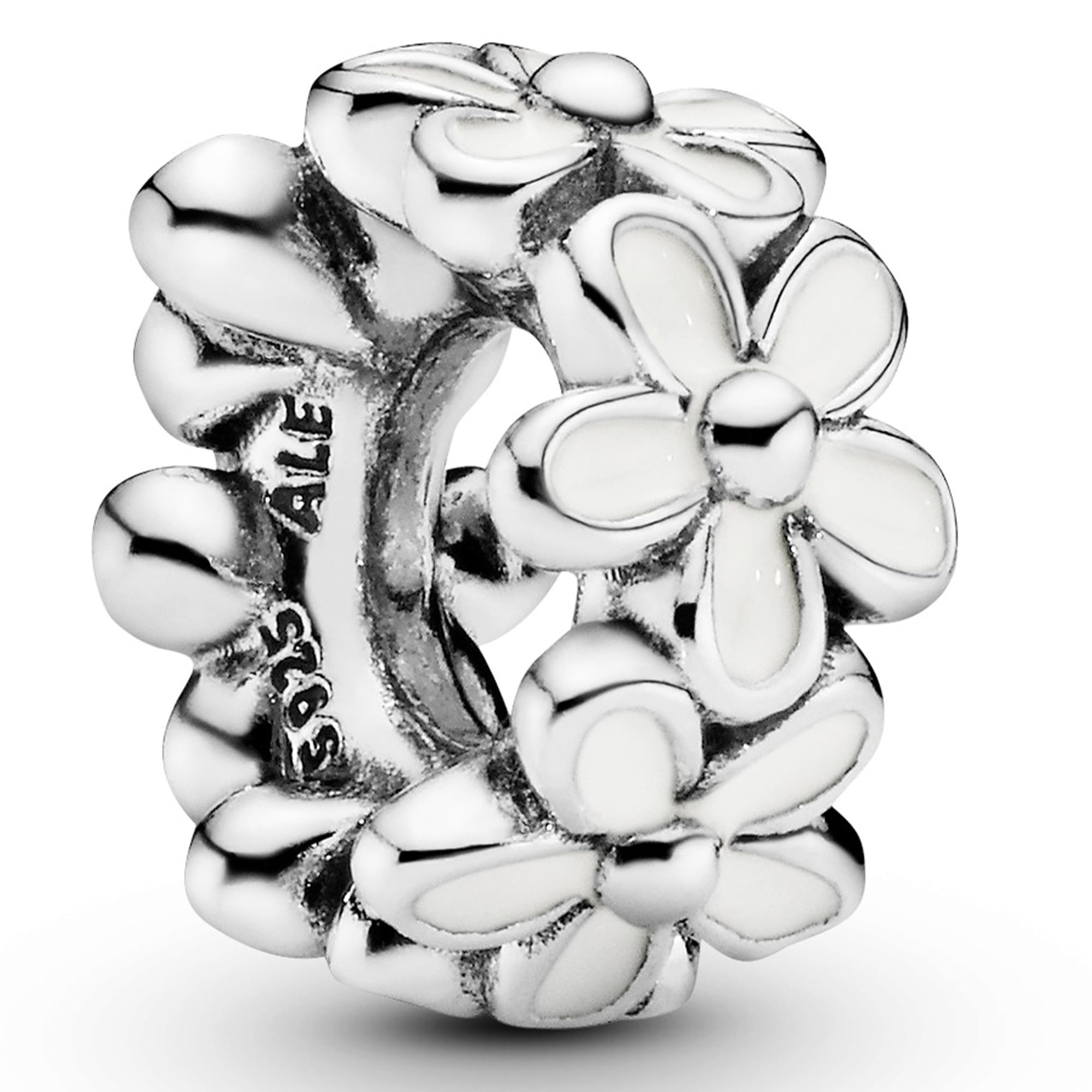 PANDORA White Daisy Flower Spacer Charm - Bracelet Charm for PANDORA Moments Bracelets - Sterling Silver & Enamel - Gift for Her - Jewelry for Women with Gift Box